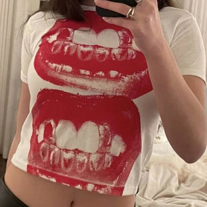 Women’s Y2K Gothic Crop Top - Punk Short Sleeve Streetwear T-Shirt