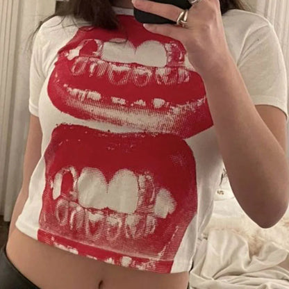 Women’s Y2K Gothic Crop Top - Punk Short Sleeve Streetwear T-Shirt