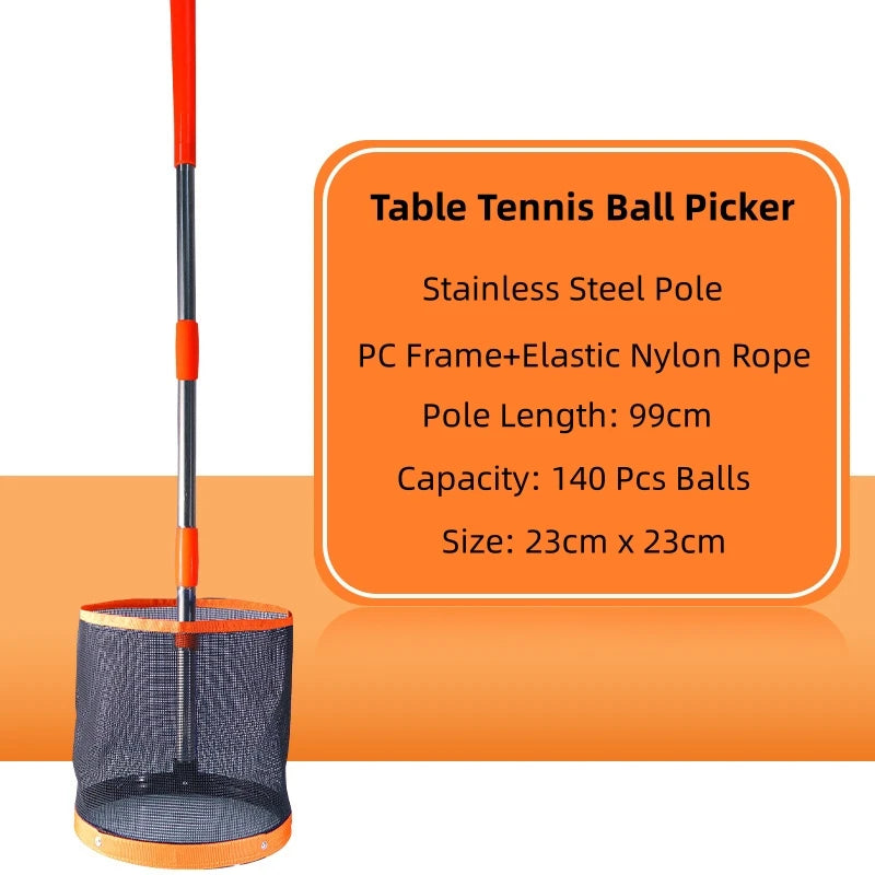 Huieson Table Tennis Ball Picker Bucket with 99cm Detachable Stainless Steel Pole – Professional Ping Pong Training Ball Collection Tool, 23x23cm Storage Bucket for Easy Practice Pickup