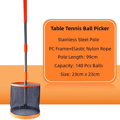 Huieson Table Tennis Ball Picker Bucket with 99cm Detachable Stainless Steel Pole – Professional Ping Pong Training Ball Collection Tool, 23x23cm Storage Bucket for Easy Practice Pickup