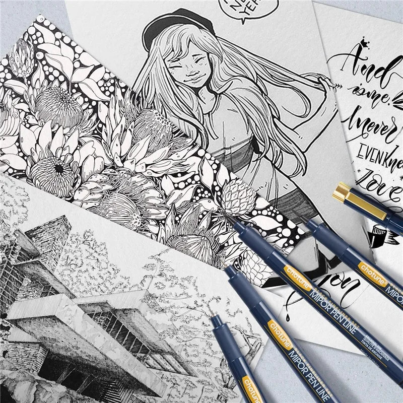 Japanese Sakura Pigma Micron Pen Set — 12 Black Fineliners for Manga, Sketching, Drawing & Comic Art