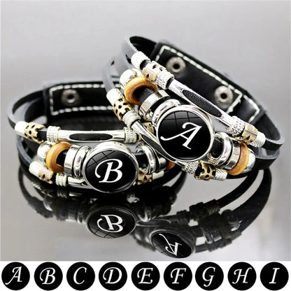 Retro A-Z Initial Alphabet Bracelet – Adjustable Leather & Handmade Rope Bangle for Men & Boys, Perfect Gift Jewelry