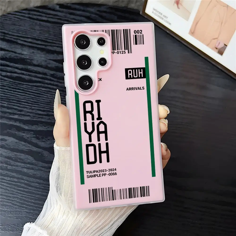 Saudi Arabia Plane Ticket Phone Case - Clear Soft Shockproof 2-in-1 Cover for Samsung Galaxy S25 S24 S23 Ultra