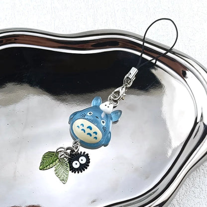 Kawaii Totoro Phone Charm - Blue Animal Soot Sprite Anime Pendant Keychain for Y2K Bags & Gifts