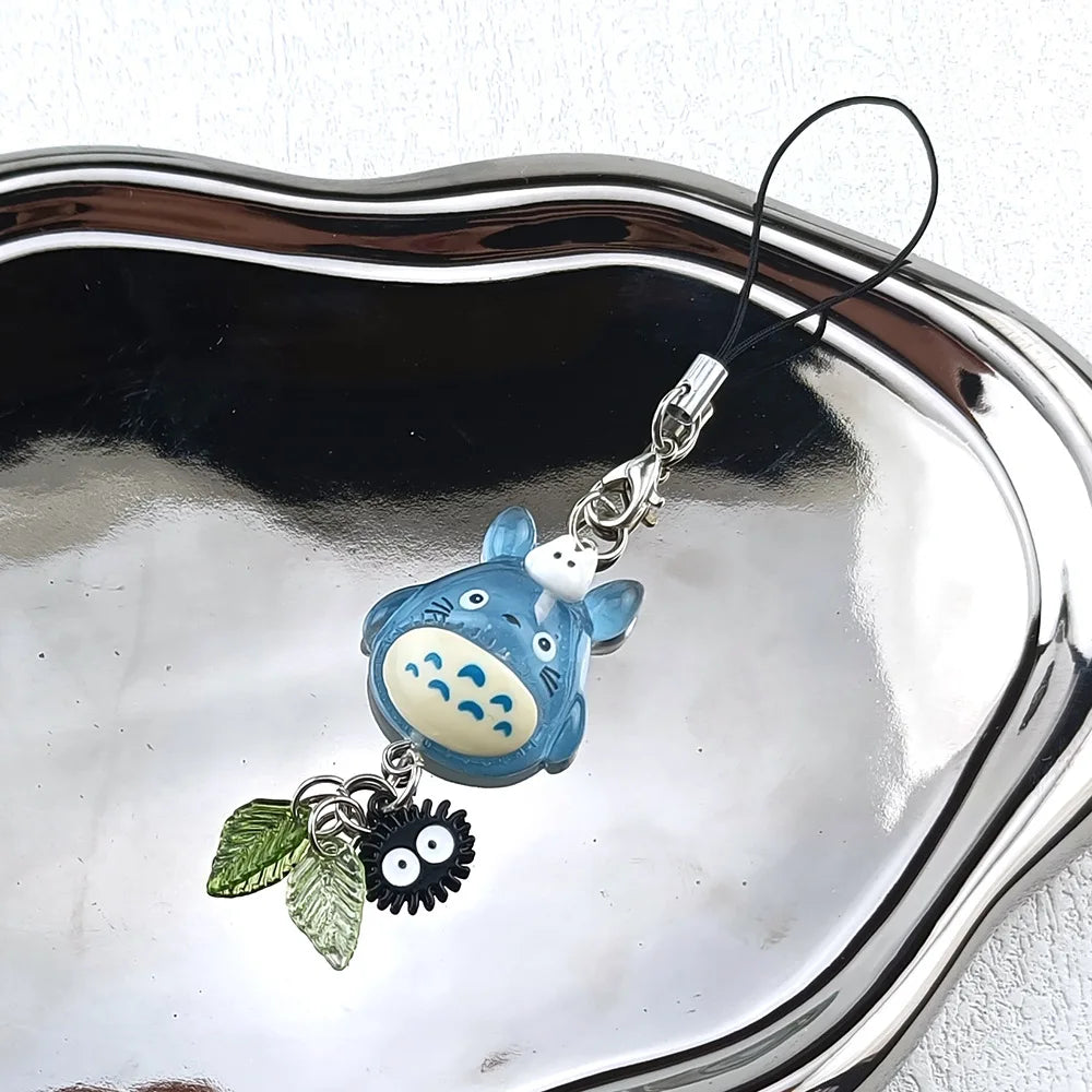 Totoro Soot Sprite Phone Charm - Kawaii Blue Animal Anime Keychain & Handmade Y2K Pendant Accessory