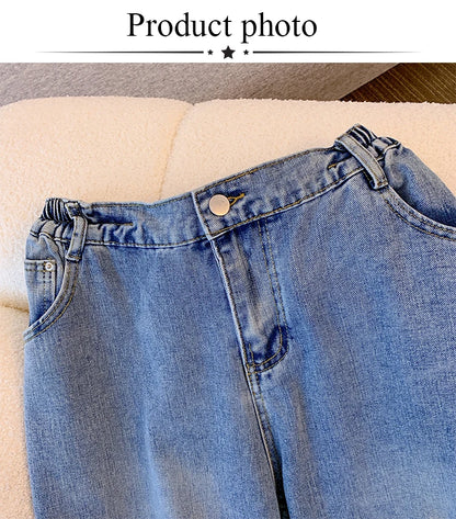 Plus Size Women’s Casual Jeans – Classic Black & Blue Washed Denim for Spring & Autumn, Comfortable & Versatile