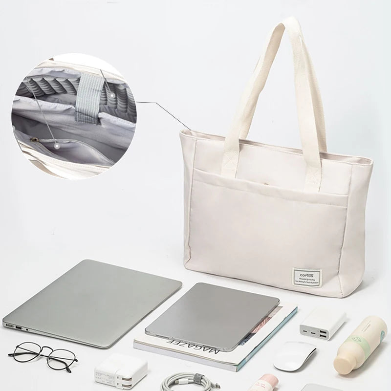 Shockproof Canvas Laptop Tote Bag - 14 Inch Women’s Notebook Handbag for MacBook, Dell, HP & More