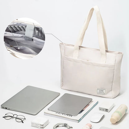 Shockproof Canvas Laptop Tote Bag - 14 Inch Women’s Notebook Handbag for MacBook, Dell, HP & More
