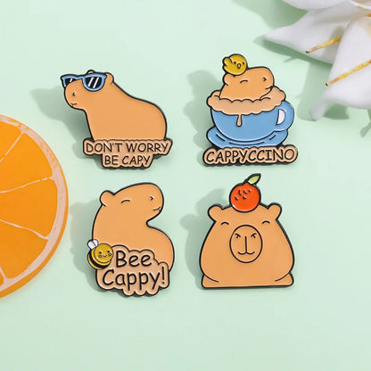 Capybara Hippo Enamel Pin Set - 3-6PCS Cute Cartoon Animal Brooch Lapel Badges for Gifts, Accessories & Collectors