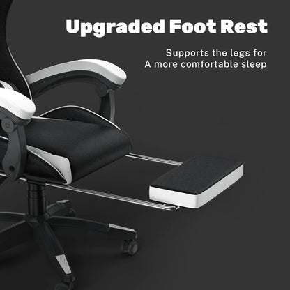 Gaming Chair with Footrest – Ergonomic Gamer Chair with Lumbar Cushion, Headrest, and Height Adjustable for Computer