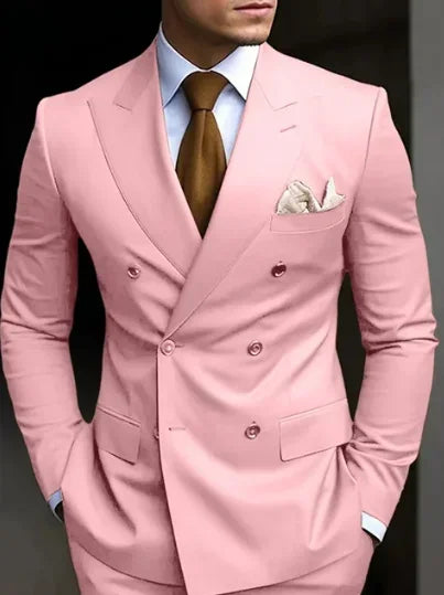 Men's Brown Double Breasted Suit - Slim Fit Peaked Lapel Formal Blazer & Trousers Set For Business and Wedding Wear