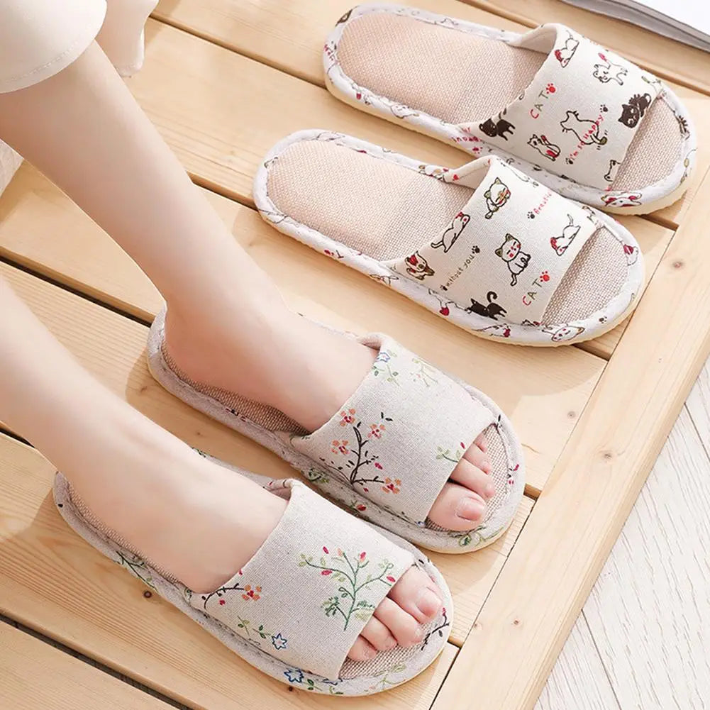 Linen Flax Slippers - Lightweight Breathable Non-Slip Indoor Slides for Women & Men