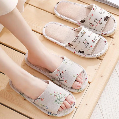 Linen Flax Slippers - Lightweight Breathable Non-Slip Indoor Slides for Women & Men