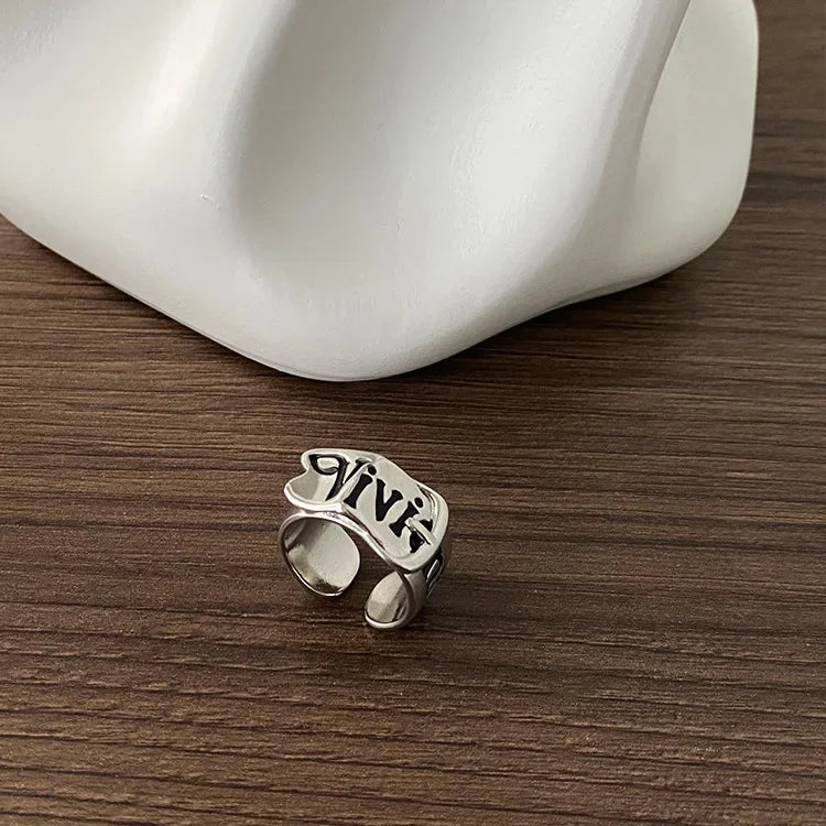 Personalized Girls' Open Ring – Retro Y2K English Letter Jewelry Accessory, 1/2pcs Party Gift