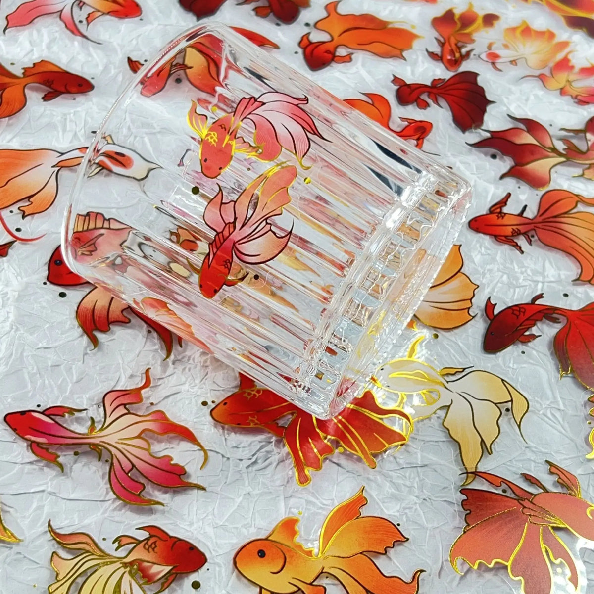 50/100PCS Gold Foil Koi Fish Stickers - Clear Waterproof Cartoon Decals for Phones, Laptops, Helmets & More
