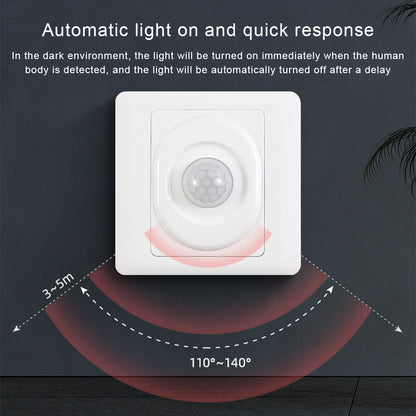 AC 220V LED PIR Motion Sensor Light Switch, Infrared Human Detection, Auto On/Off for Corridor & Staircase