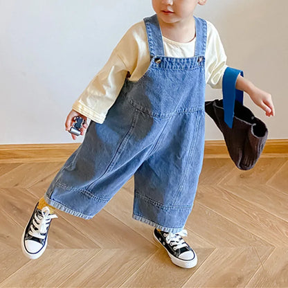 2024 Autumn Kids Denim Overalls – Loose Casual Bib Pants for Boys & Girls 1-7Y Spring Fall Outwear