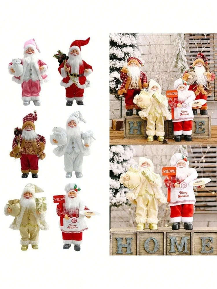 12-Inch Festive Santa Claus Statue – Golden & Silver White Christmas Decoration for Home, Kitchen, Hotel, and Office
