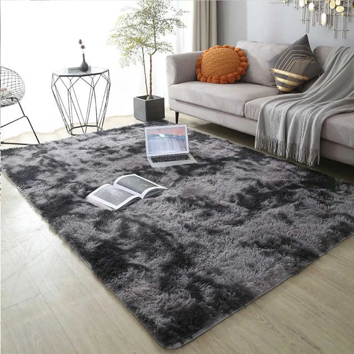 Plush Fluffy Area Rug – Soft Green & Pink Carpet for Living Room, Sofa, Coffee Table, Kids Room, Non-Slip Home Decor Mat