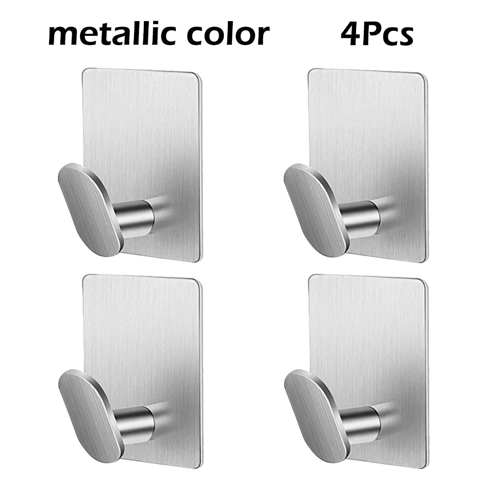 Bathroom Adhesive Wall Hooks - Stainless Steel Multi-Purpose Towel Rack Hooks for Kitchen & Home Storage