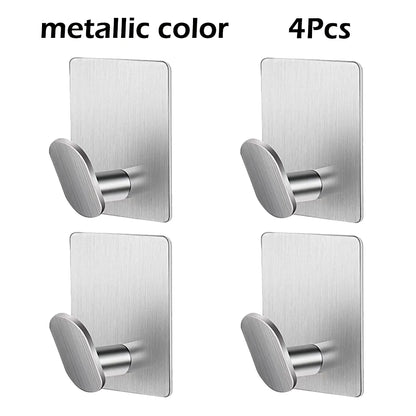 Bathroom Adhesive Wall Hooks - Stainless Steel Multi-Purpose Towel Rack Hooks for Kitchen & Home Storage