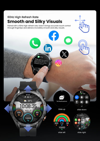 HAYLOU Solar 5 Smartwatch — 1.58" AMOLED, Voice Calling, 24H Health & Sports Tracker for Men