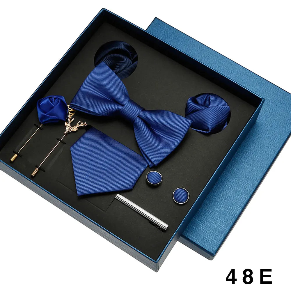 Red & Blue Classic Silk Tie Set for Men - Pocket Square & Cufflinks, Solid Color Necktie for Parties & Weddings
