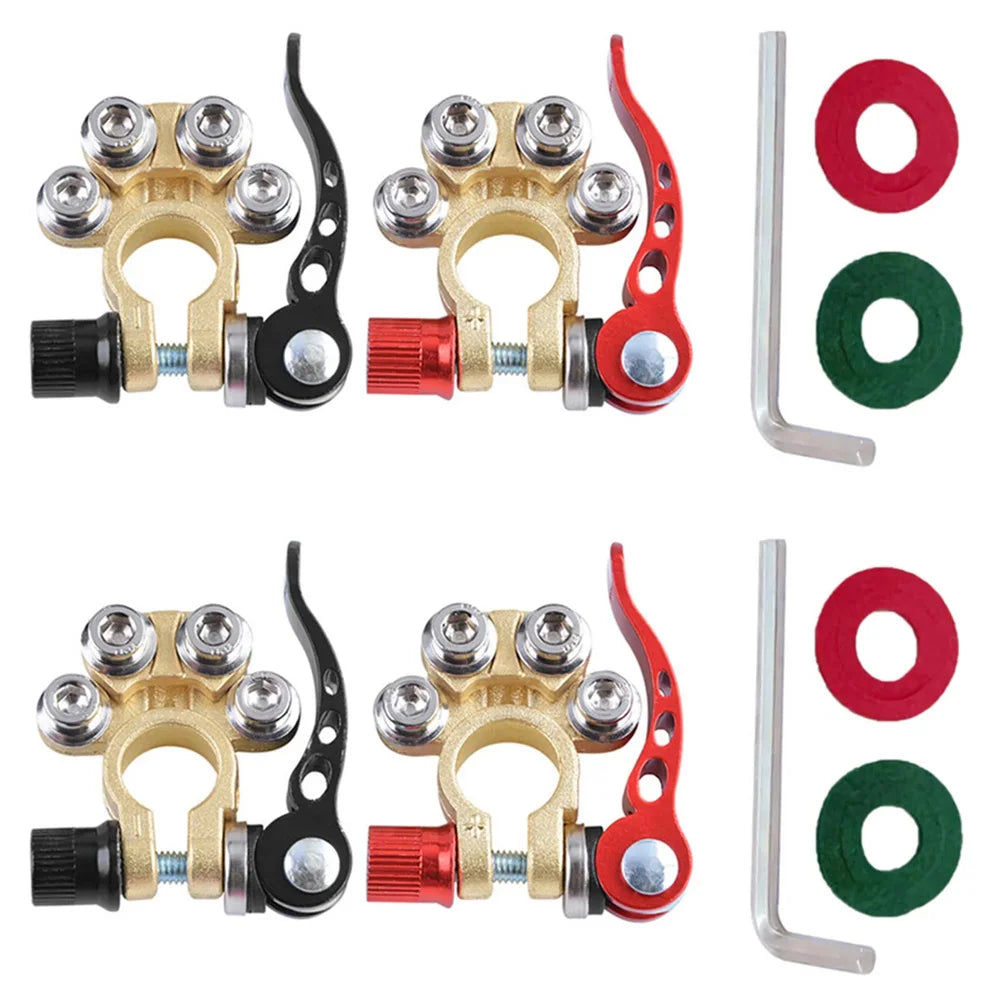 2Pcs Car Battery Terminal Connectors - Quick Release 12V 24V Positive & Negative Cable Ends for SAE/JIS Batteries