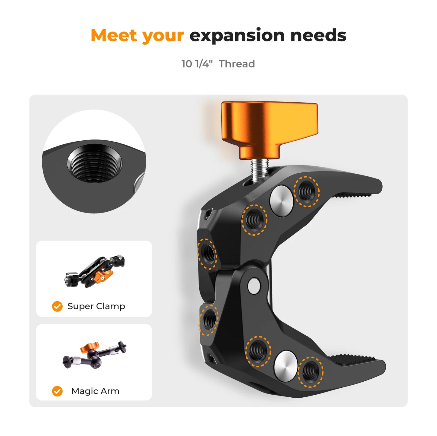 K&F Concept Multi-Functional Super Clamp with Double 360° Ball Head Magic Arm for GoPro, Insta360, DJI Osmo Action Camera, and Phone
