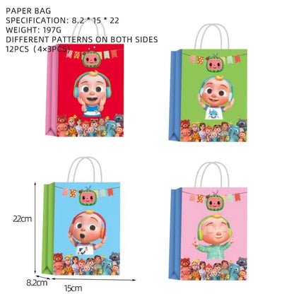 Cartoon JJ Melon Birthday Party Decorations Set – Disposable Tableware, Cups, Plates, Tablecloth, Balloons & Cake Topper for Kids & Baby Shower