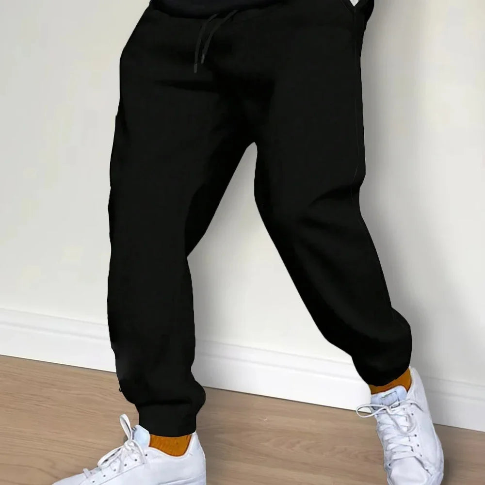 Men's Casual Fleece Sweatpants – Autumn/Winter Jogger Pants, Solid Color, Running, Gym & Workout Trousers