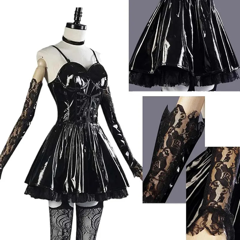 MisaMisa Cosplay Costume – Gothic Death Note Outfit for Women, Leather Dress with Stockings, Garters & Choker for Halloween