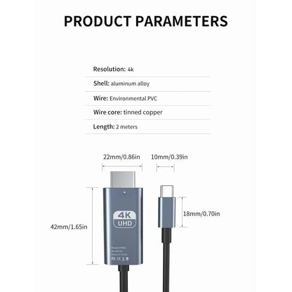2M USB-C to HDTV 4K Video Conversion Cable - Braided Screen Mirroring Cable for TV and Computer