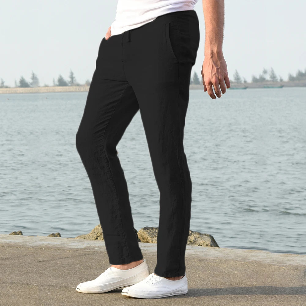 Men's Cotton Linen Pants – Breathable Solid Color Trousers for Autumn, Fitness & Streetwear, S-3XL