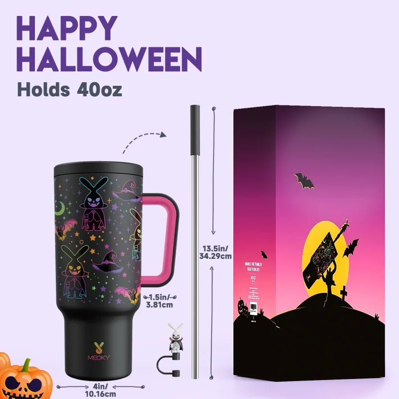 Meoky 40oz Halloween Tumbler with Straw – Insulated Stainless Steel Coffee Cup, Leak-Proof, Non-Slip, Portable Vacuum Car Mug