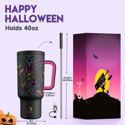Meoky 40oz Halloween Tumbler with Straw – Insulated Stainless Steel Coffee Cup, Leak-Proof, Non-Slip, Portable Vacuum Car Mug