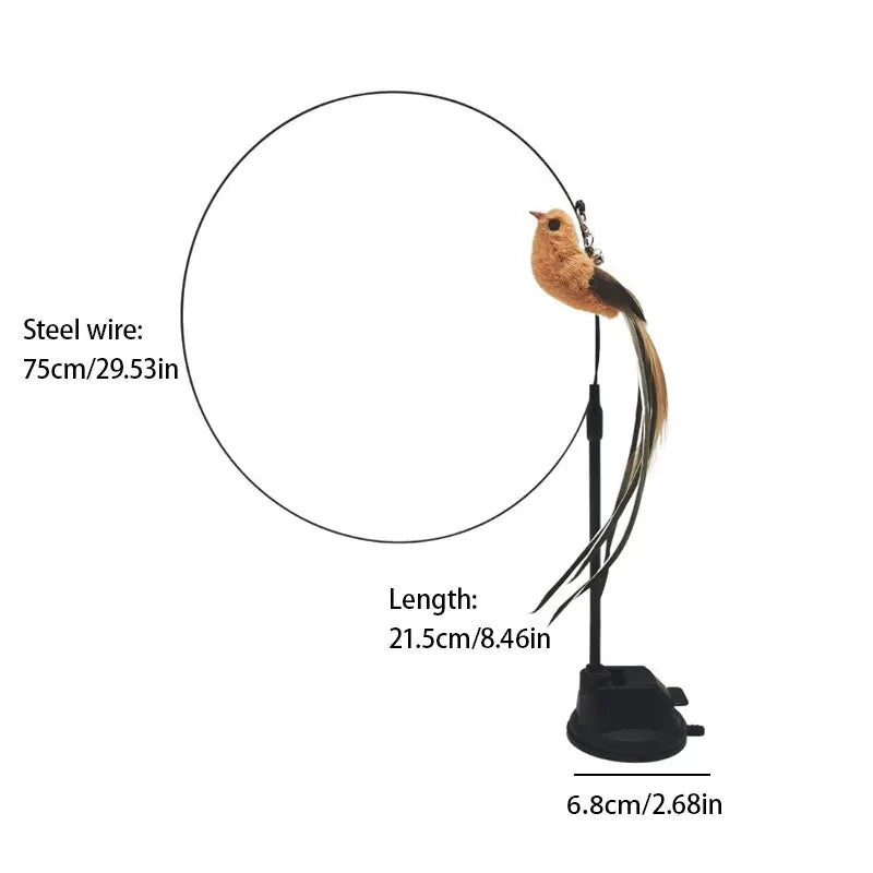 Upgraded Steel Wire Long Rod Feather Cat Teasing Stick: Epoxy Sucker, Self-Hi Cat Toy - No Harmful Ingredients