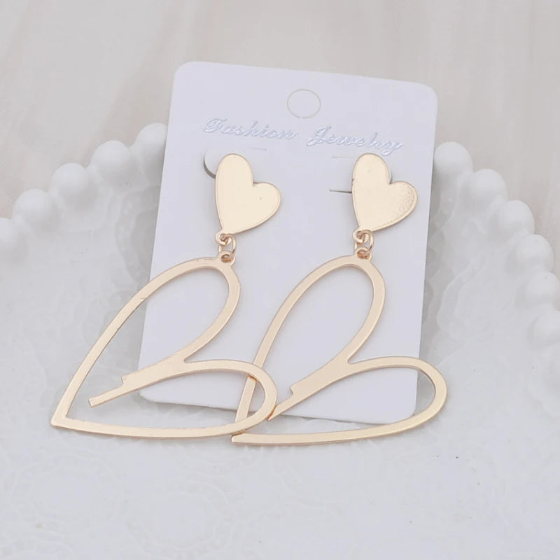 2024 Trendy Heart Dangle Earrings — Double-Layer Love Pendants for Women, Bohemian Hanging Ear Jewelry