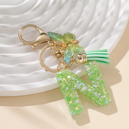 A-Z Initial Letter Resin Keychain - Green Butterfly Lobster Key Ring & DIY Charm