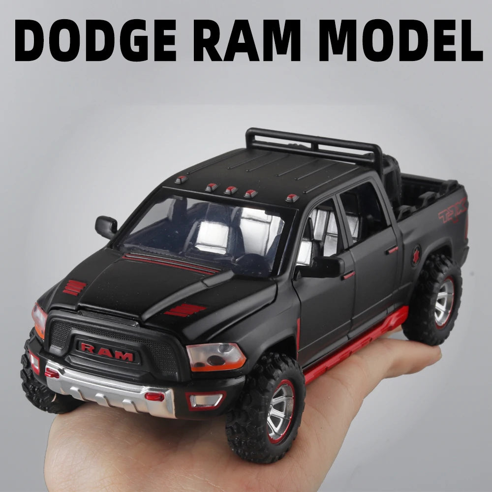 1:32 RAM Pickup Truck Alloy Model – Sound, Light & Spring-Back Action Toy for Kids’ Adventure Play