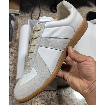Unisex Patchwork Suede Sneakers - Vintage German Army Trainer Casual Shoes
