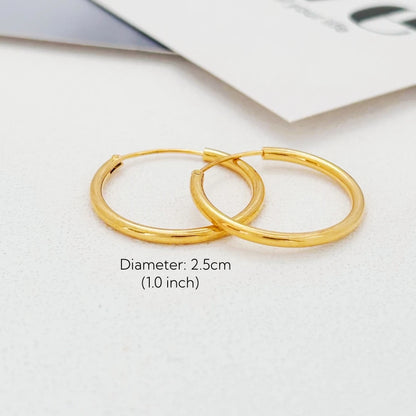 Gold-Plated Large Round Hoop Earrings — Smooth Stainless Steel Circles for Women, Multiple Sizes 12–60mm, Jewelry Gift