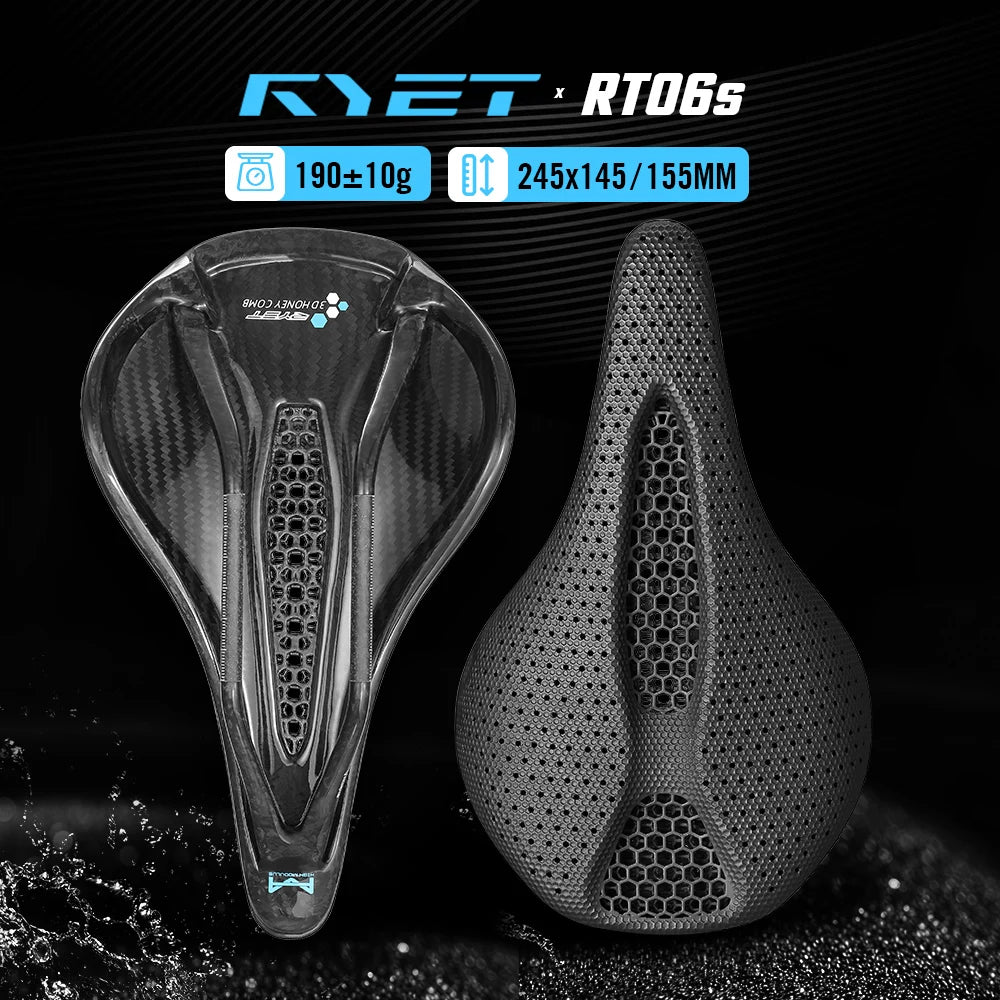 RYET Carbon 3D Printed Bike Saddle - 145/155mm Lightweight Cycling Seat for Road, MTB, Gravel & Triathlon Bikes