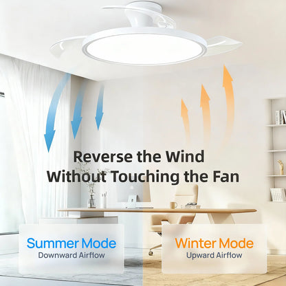 Modern Invisible Ceiling Fan with LED Light - DC Motor, Large Air Volume & Remote Control for Bedroom and Dining Room