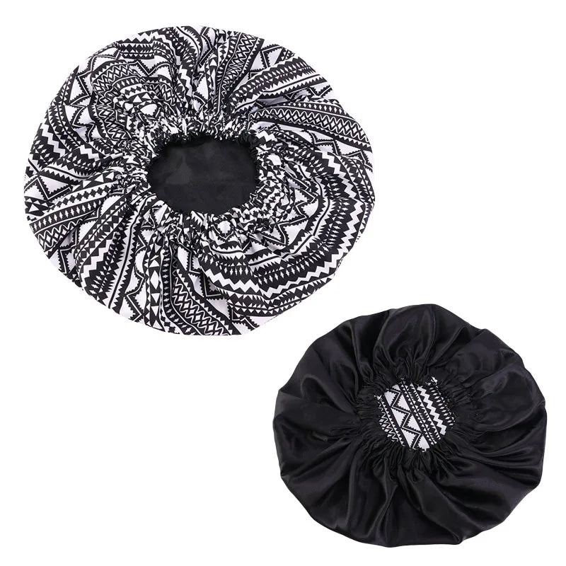 Women’s Double-Layer Satin Bonnet - African Ankara Floral Print Adjustable Reusable Sleep Cap for Hair Care