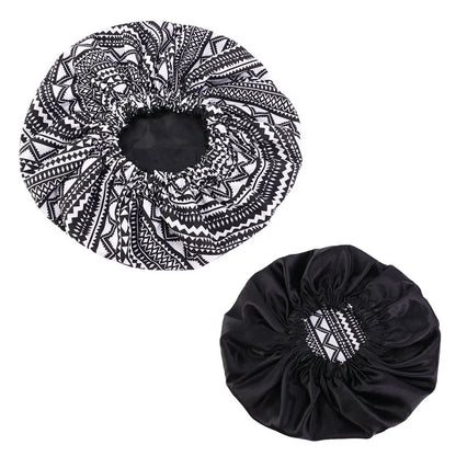 Women’s Double-Layer Satin Bonnet - African Ankara Floral Print Adjustable Reusable Sleep Cap for Hair Care