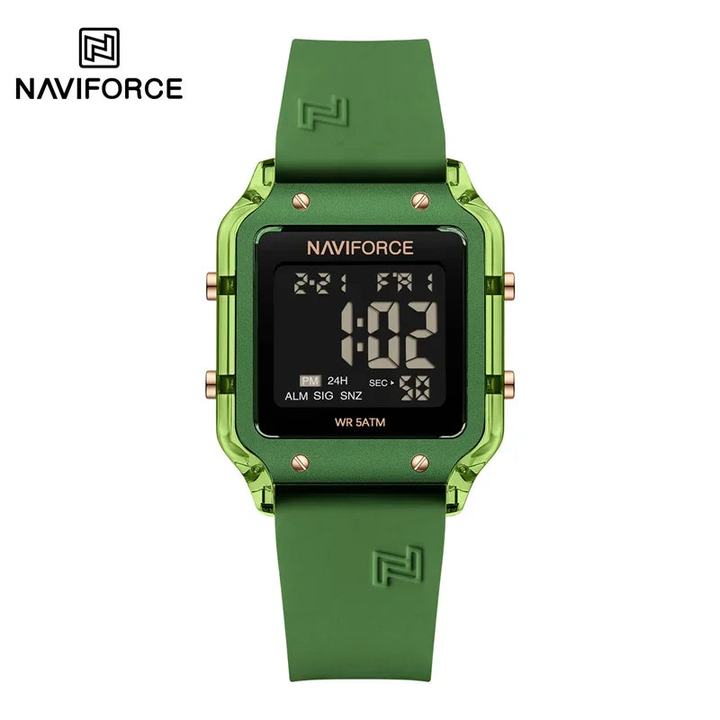NAVIFORCE Women's Digital Sports Watch - Waterproof Silicone Strap with Time, Date & Week Display
