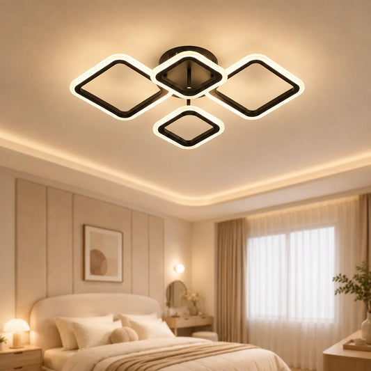 Modern 4-Ring LED Ceiling Light - 3-Color Surface-Mount or Recessed Lamp for Bedroom & Living Room