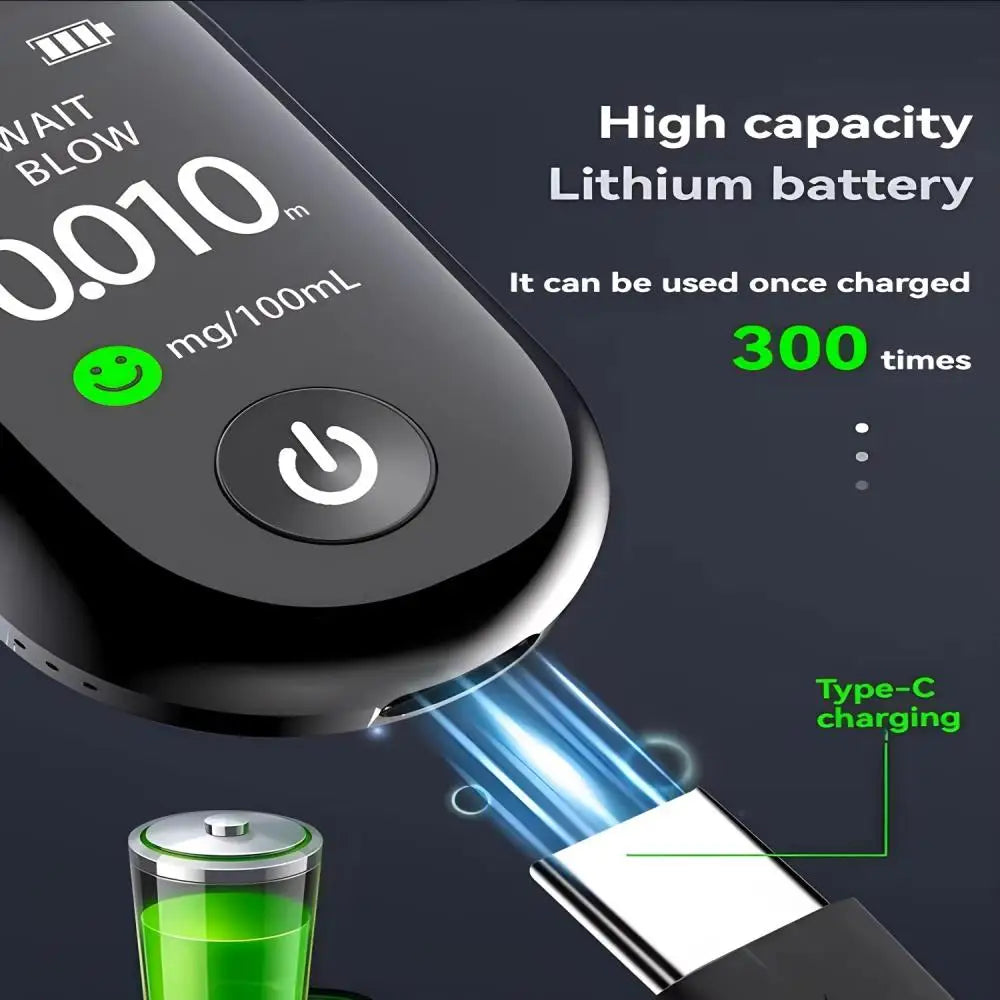 New Mini USB Rechargeable Alcohol Breathalyzer – Professional Alcoholometer with Large Battery Capacity