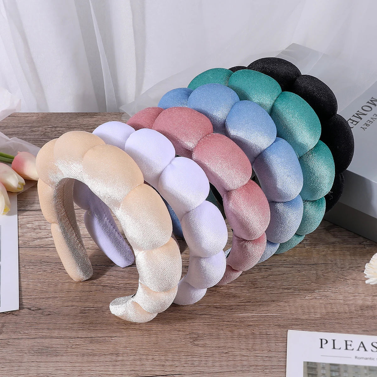 Sponge Headband for Women & Girls - Puffy Hair Band, Bubble Terry Cloth Makeup & Spa Accessory, Retro Hairwear